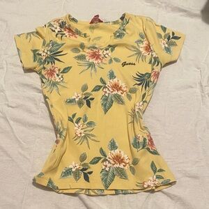 Guess Women's Floral Print Yellow Tee